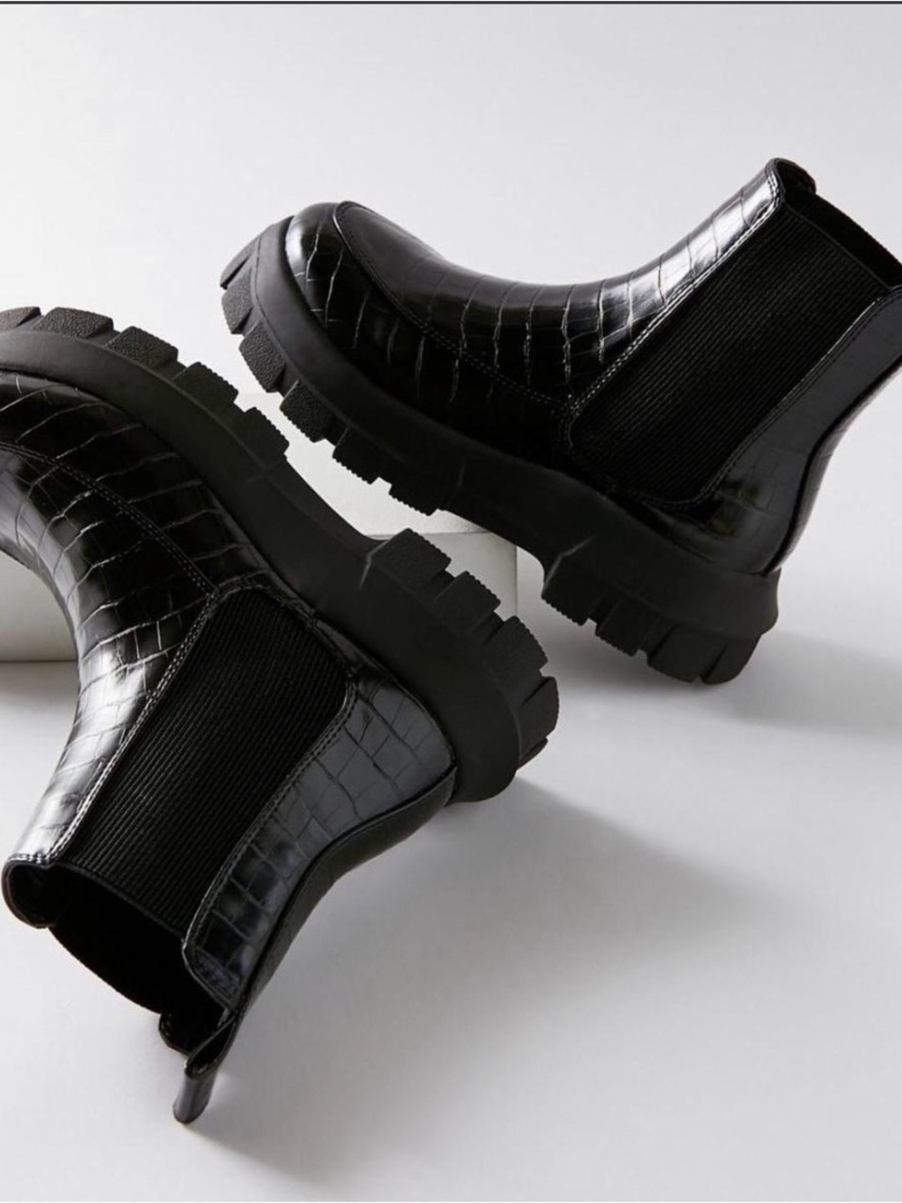 Urban Outfitters Black Croc-Texture Chukka Lug Boots